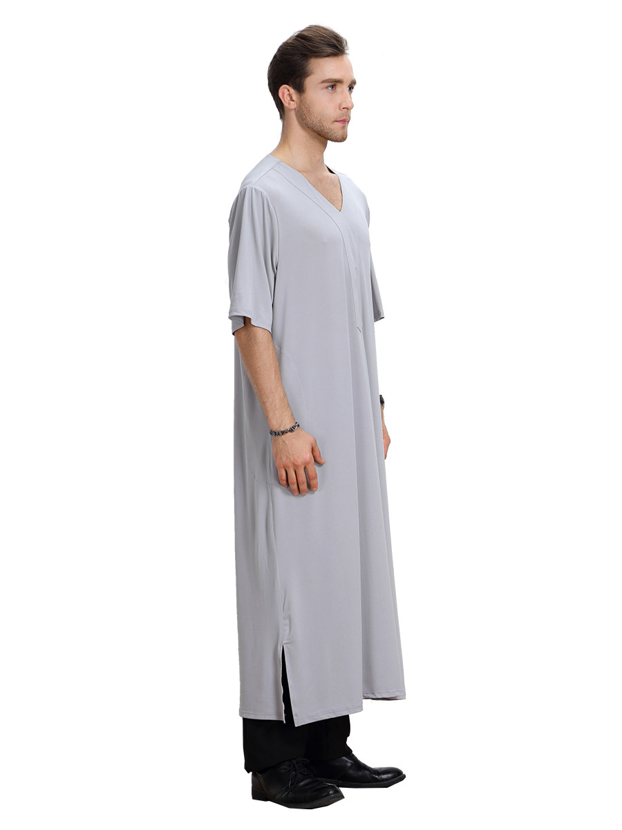 Saudi Muslim Men Abaya Dishdasha Jubba Thoub Thobe Kaftan Short Sleeve Ramadan