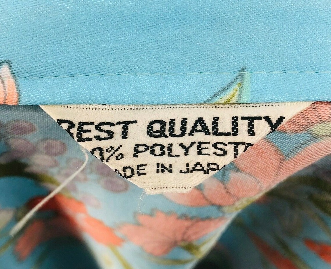 Vintage Japanese Kimono Polyester Blue Long Jacket Flowers Made in Japan Festive