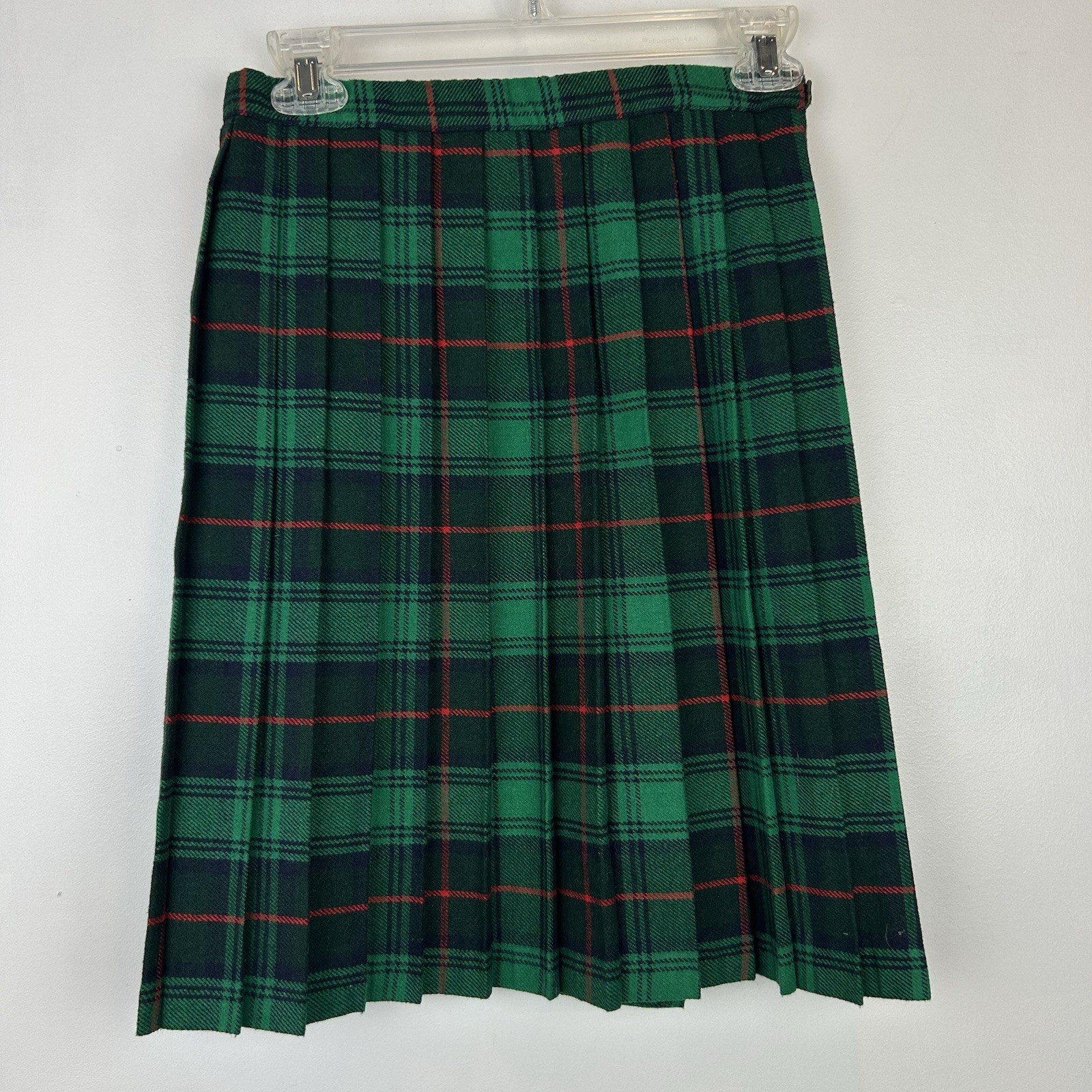 Vintage Kilt Scottish Tartan Sz 30 Green Pleated Leather Buckles Waist 24″