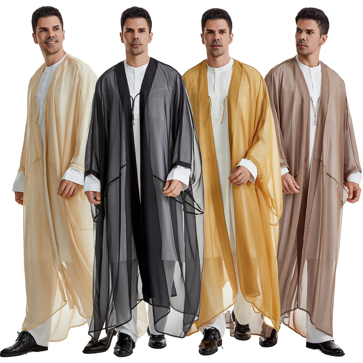 Men Kimono Jubba Thobe Islam Arabic Dress Kaftan Cloak Bisht Abaya Robe Djellaba