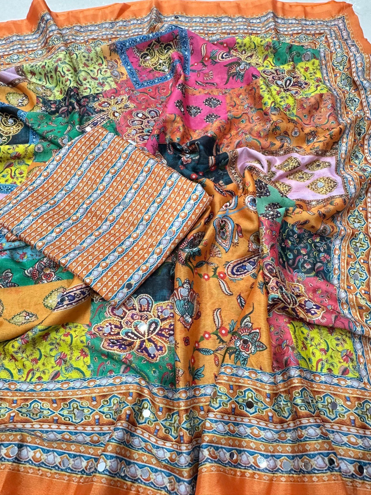Intricately Ajrak Digital print saree in vibrant hues