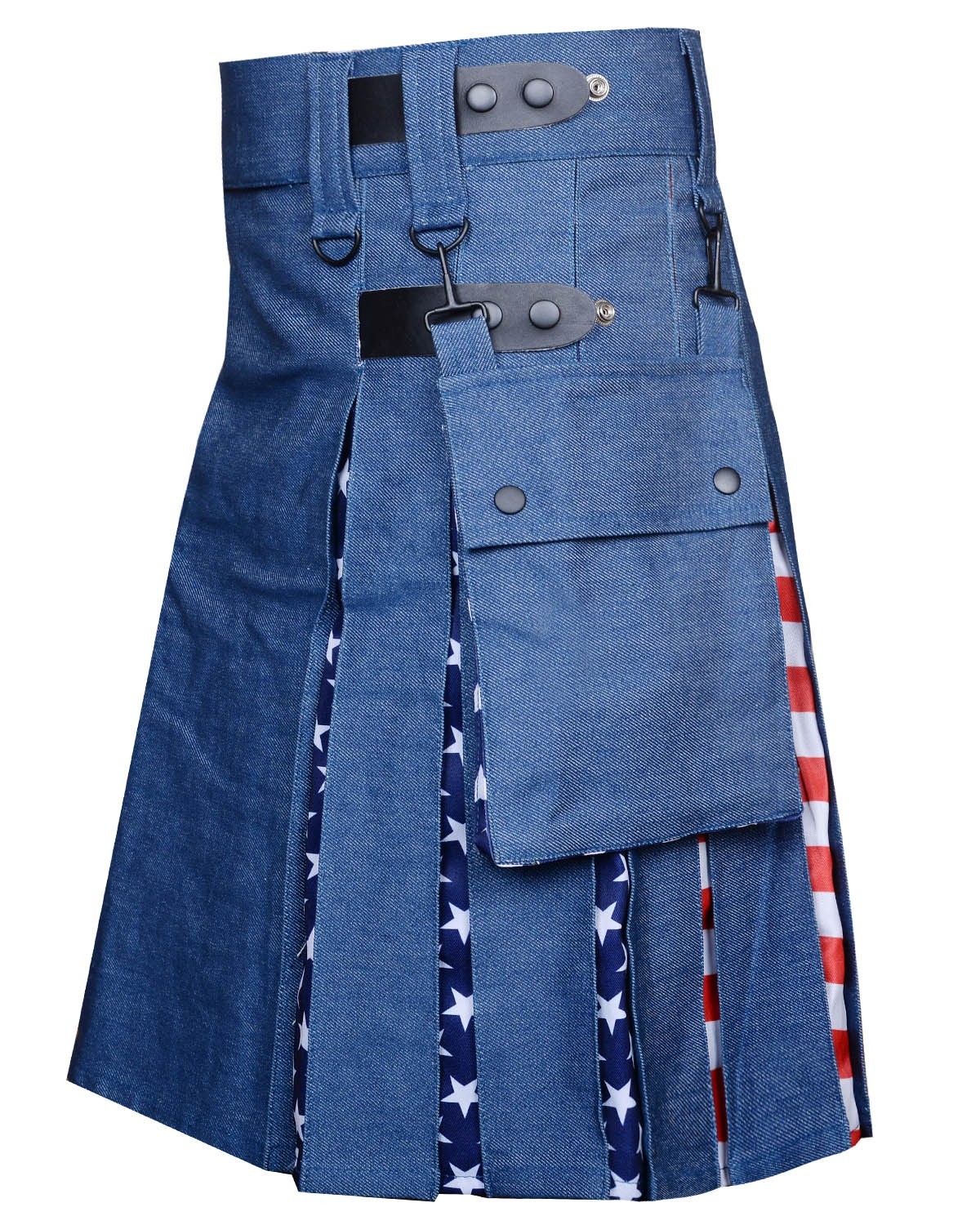 Men”s Handmade Blue 100nim USA Flag Kilt : Tactical Hybrid Utility Kilt