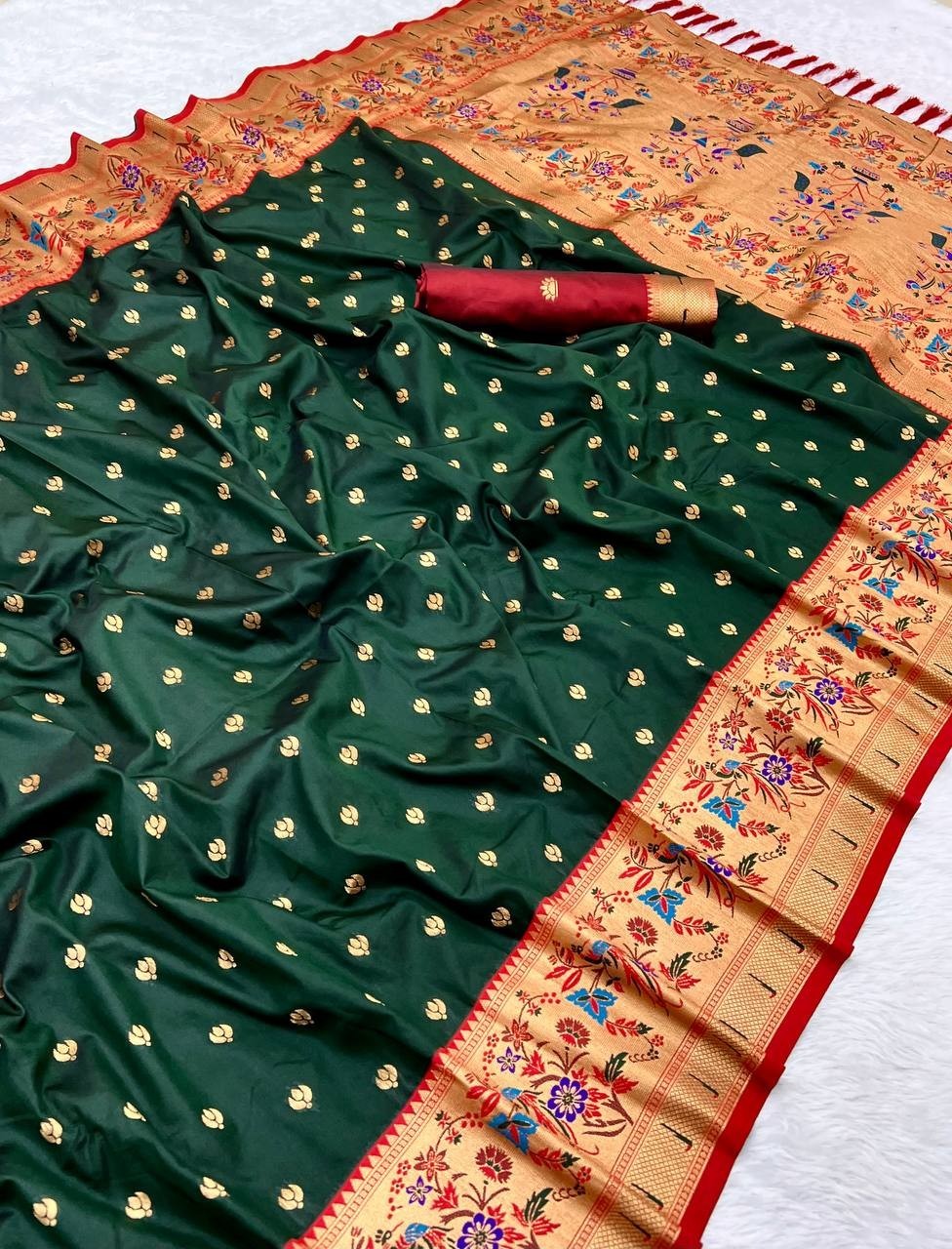 Soft Paithani Silk Saree With Blouse Indian Women Wedding Wear Traditional Sari