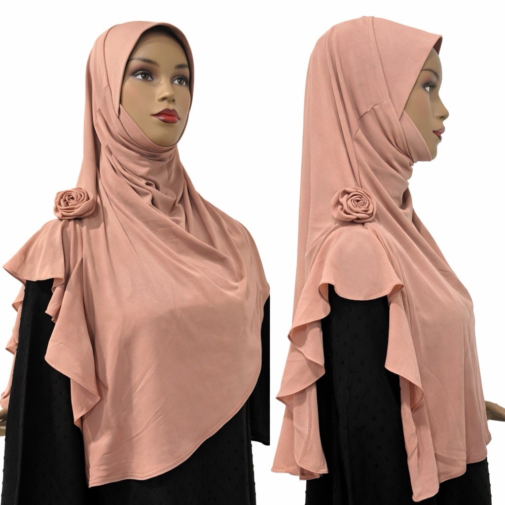 3D Rosette Grace jersey Instant Hijab chiffon shoulder free size