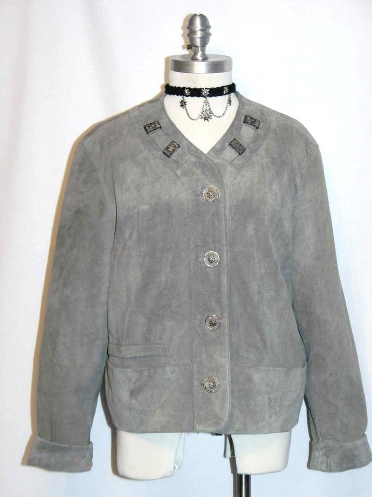 LEATHER Sport Over COAT Jacket Women German Hunting Riding Western GRAY B44 14 L