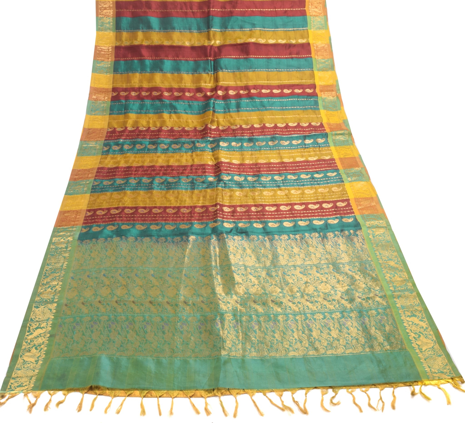 Sushila Vtg Beautiful Multi-Color Saree for Bright Look Pure Silk Woven Fabric