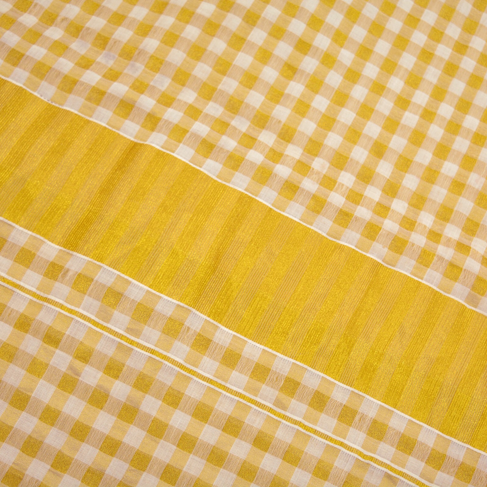 Indian Vintage Heavy Sari Off-White Woven South Sarees Pure Cotton Zari 5Yd