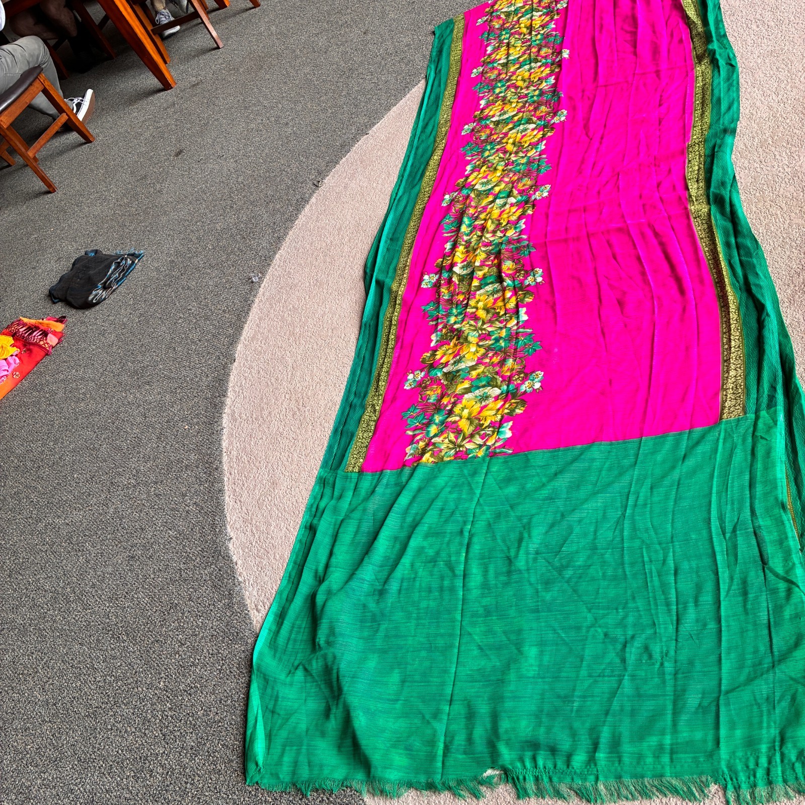 3 chiffon sari bundle, light blue, pink , green, brown