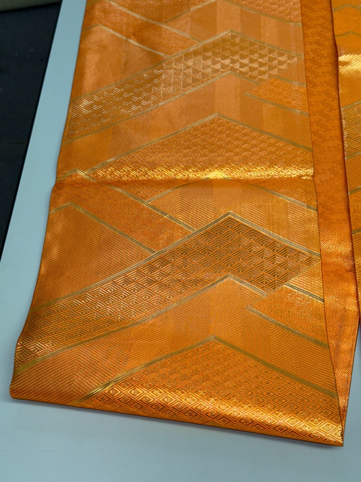 Japanese Vintage Kimono Fukuro Obi silk orange expensive tradition 170×12.2in