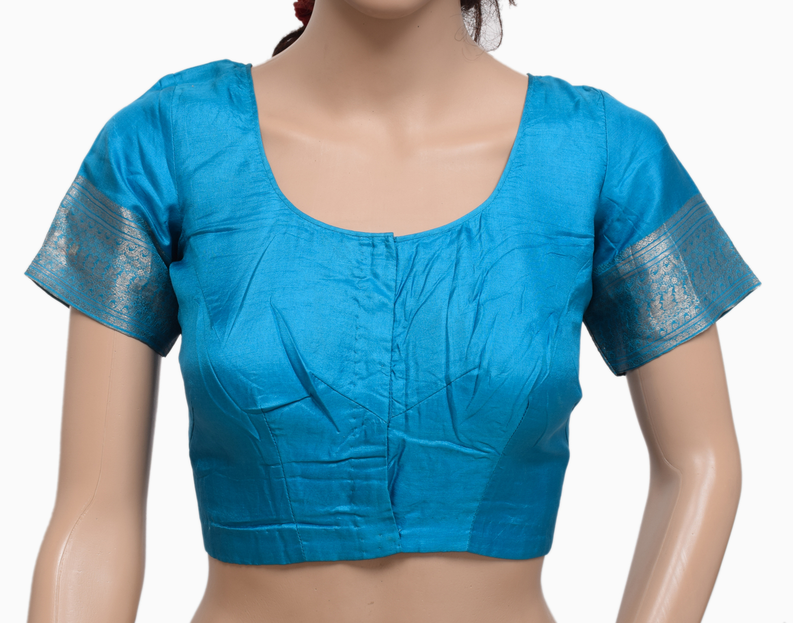 Sushila Vintage Readymade Stitched Sari Blouse Blue Silk Woven Designer Choli 34