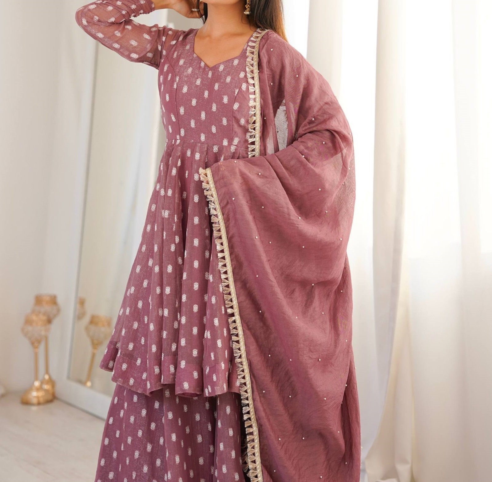 Presenting Heavy Crunchy Silk Pink Top Palazzo With Dupatta For Ethnic Wear