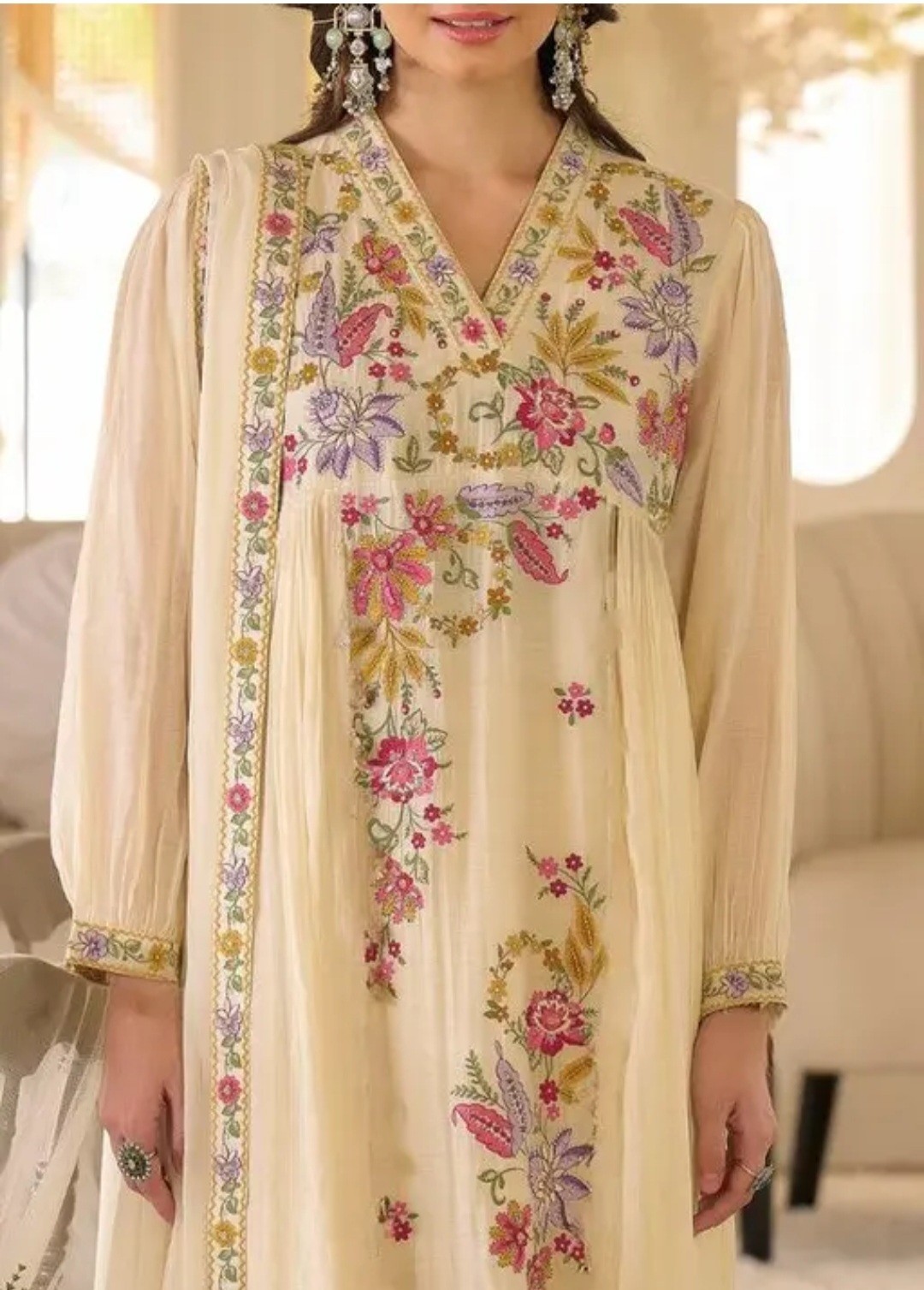 Women Designer Anarkali Kurti Havey Embroidered With Pant Designer Dupatta. Size