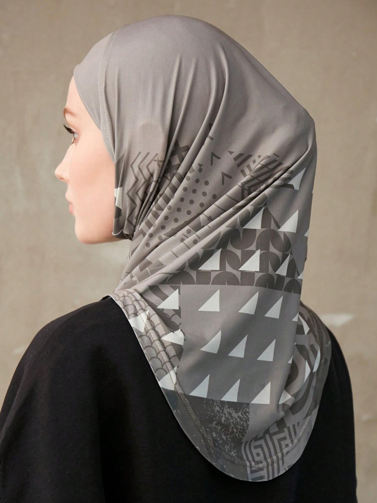 Women Sporty Muslim Inner Hijab Geometric Pattern Instant Turban Head Wrap Headb