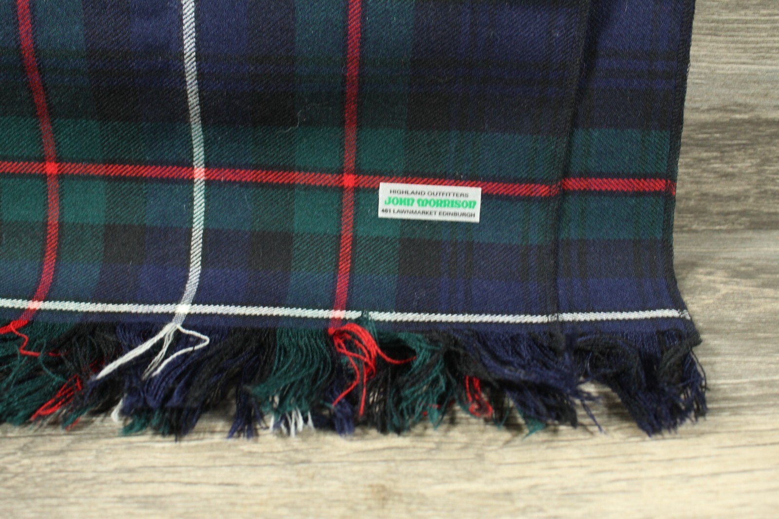 Highland Outfitters John Morrison Edinburgh Scotland Green Plaid Scarf 60″ x 11″