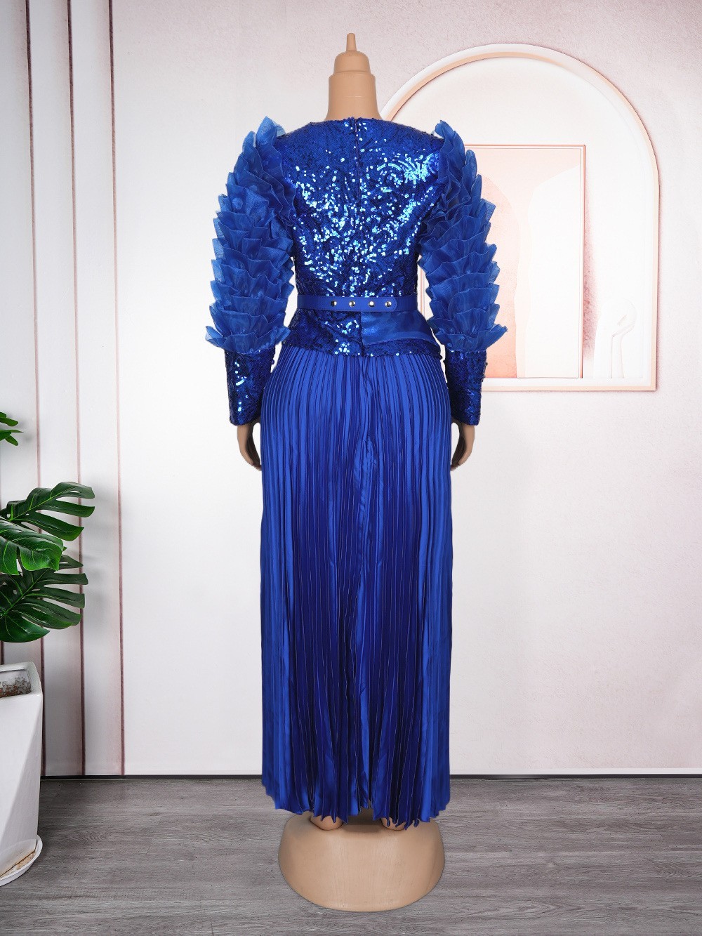 Plus Size African Maxi Dress Women Diamond Sequin Puff Sleeve Party Banquet Gown