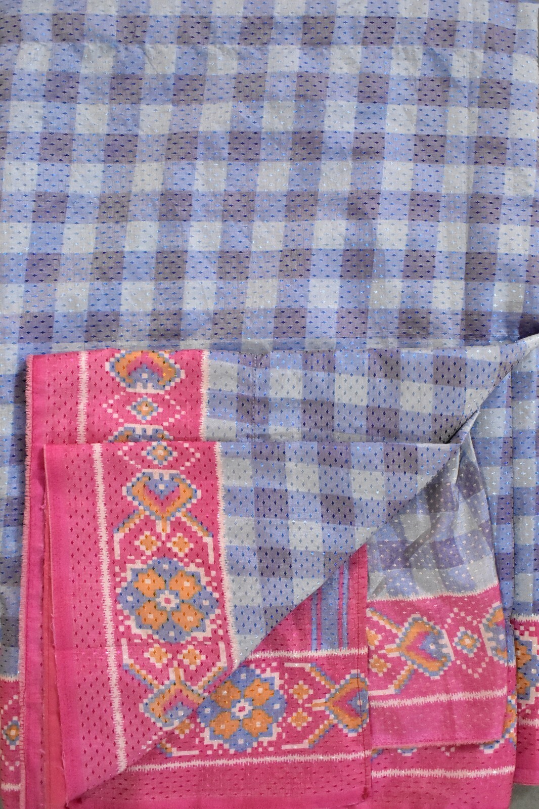 FNC Vintage Blue Sambalpuri Ikat Sarees Handwoven Art Silk Sari Fabric Antique