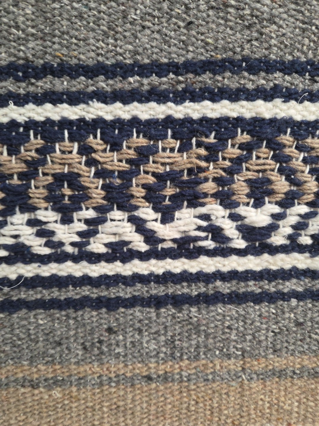 Vintage JFR Mexican Poncho Blanket Brown Beige Navy Unisex Adult One Size