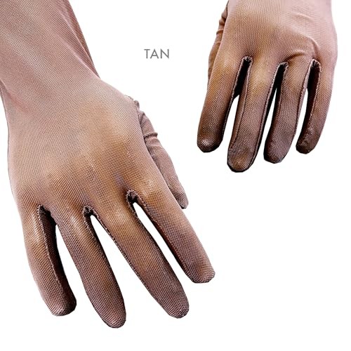 Nude Flexible Stretch Mesh Sheer Gloves in Beige, Brown; Opera One Size Tan