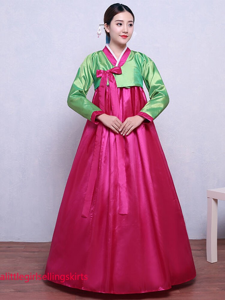 Ethnic Korean Hanbok Modern Women Asian Folk Stage Dance Performance Costume