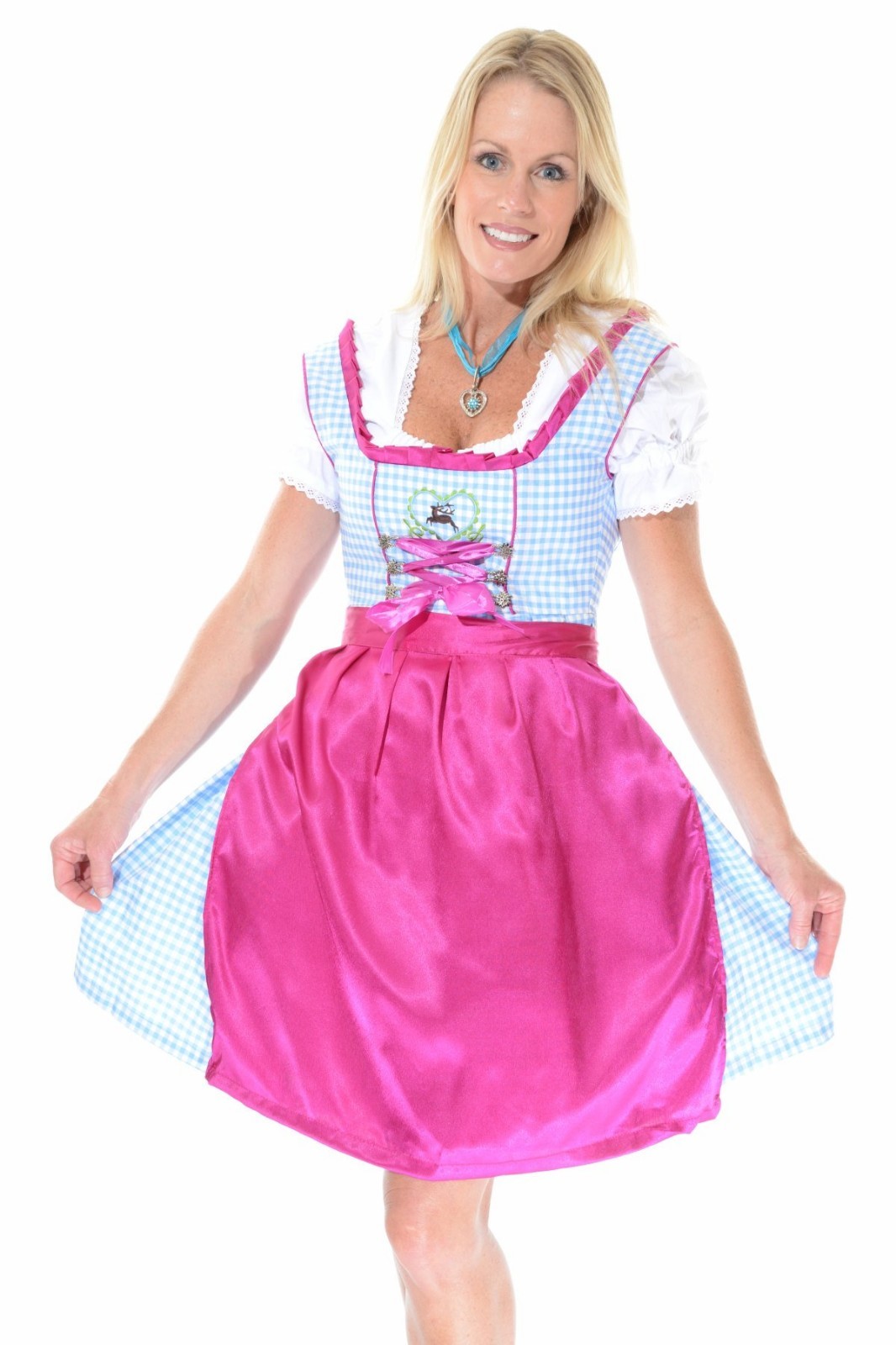 3pcs Authentic Oktoberfest Dirndl Dress German Female Tracht Green “Rehlein blue