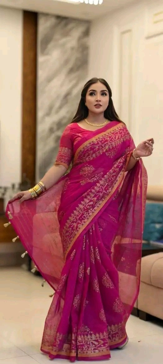 Jamdani Soft Silk Saree Katan Silk Saree For girls and Women without blouse PCS