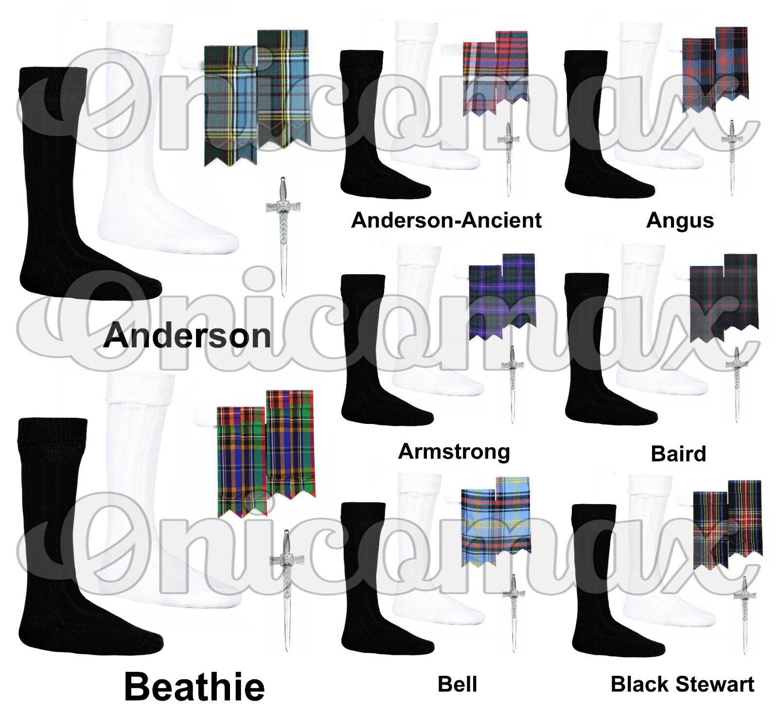 Scottish Kilt Tartan Flashes Graters Kilt Pin & Socks Highlander Hose Flashes