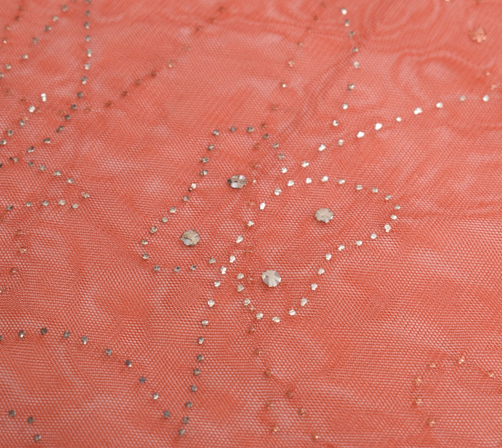 Sushila Vintage Rust Net Mesh Saree Mukesh Work Bollywood Party Wear Sari Fabric