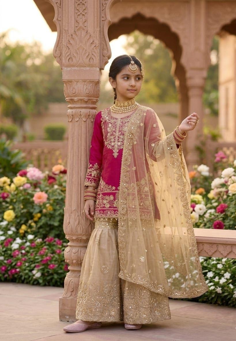 KIDS GIRLS SHARARA SUIT PLAZZO SUIT EID DESIGNER WEAR INDIAN PAKISTANI READYMADE
