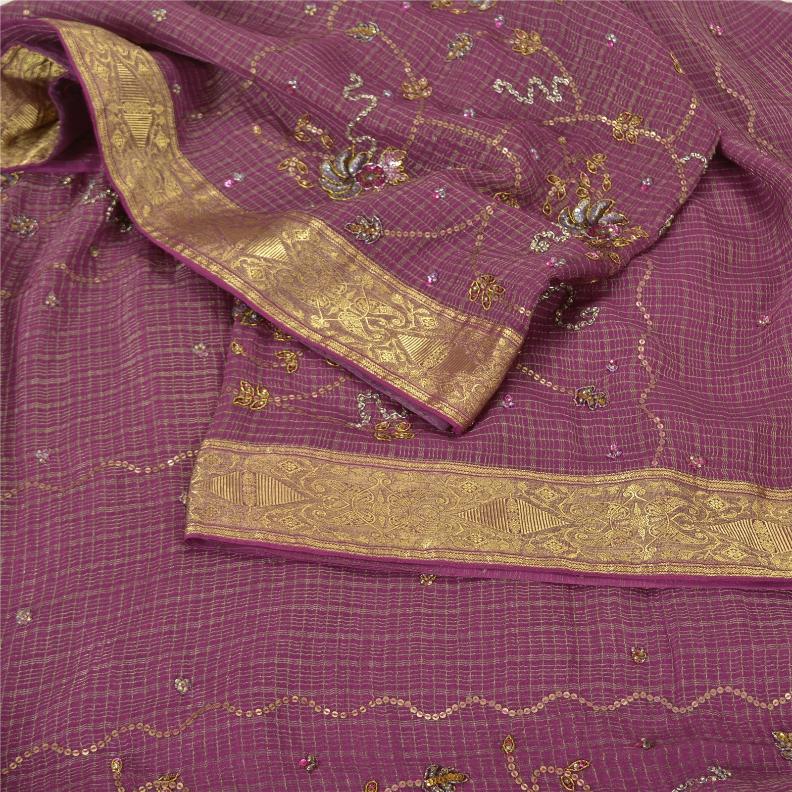 Sanskriti Vintage Purple Sarees Pure Georgette Hand Beaded Zariwoven 5+Yd Sari