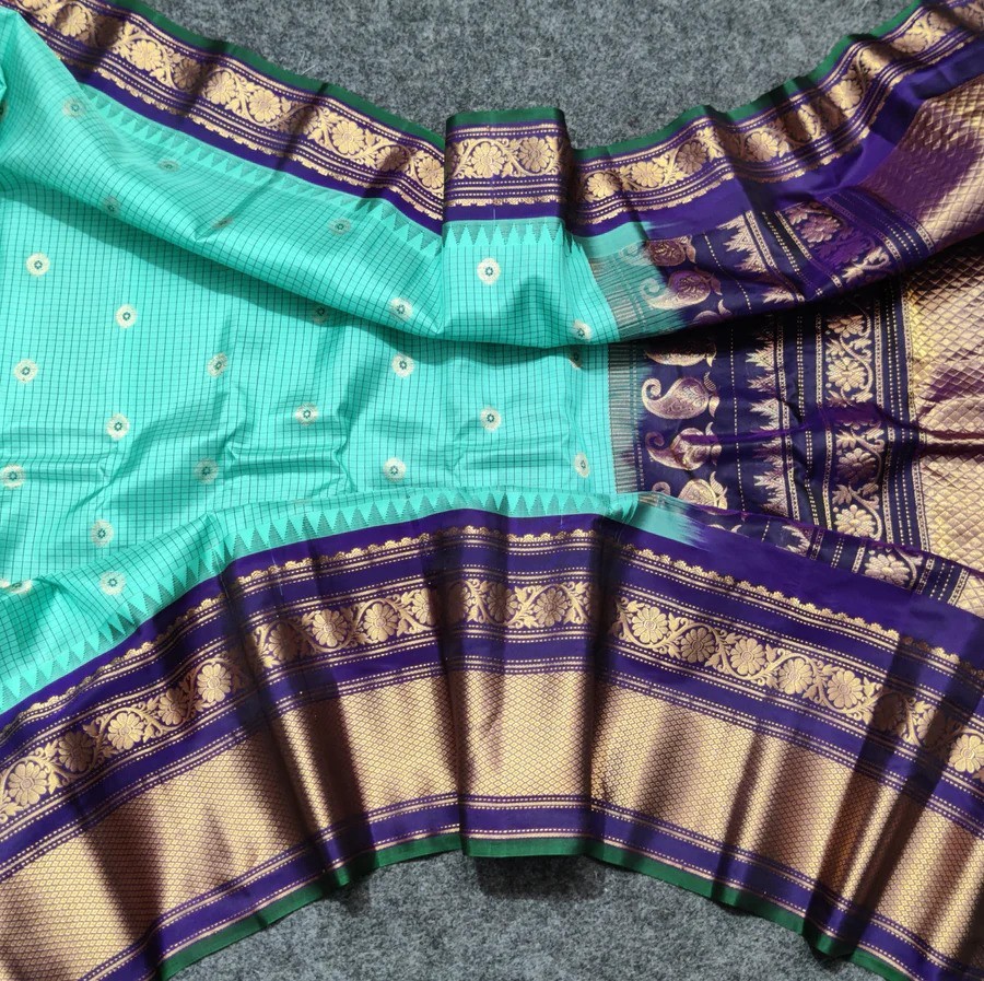 Women Aqua Blue Pure Gadwal Saree Soft Banarasi Silk Zari Border With Blouse
