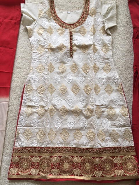 Women Bollywood New Stitched Salwar Kameez Saree Kurti Off white maroon