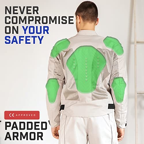 Mens Motorcycle Jacket-Air Mesh Biker Jacket Men-Dual Sport Medium Silver/Gray
