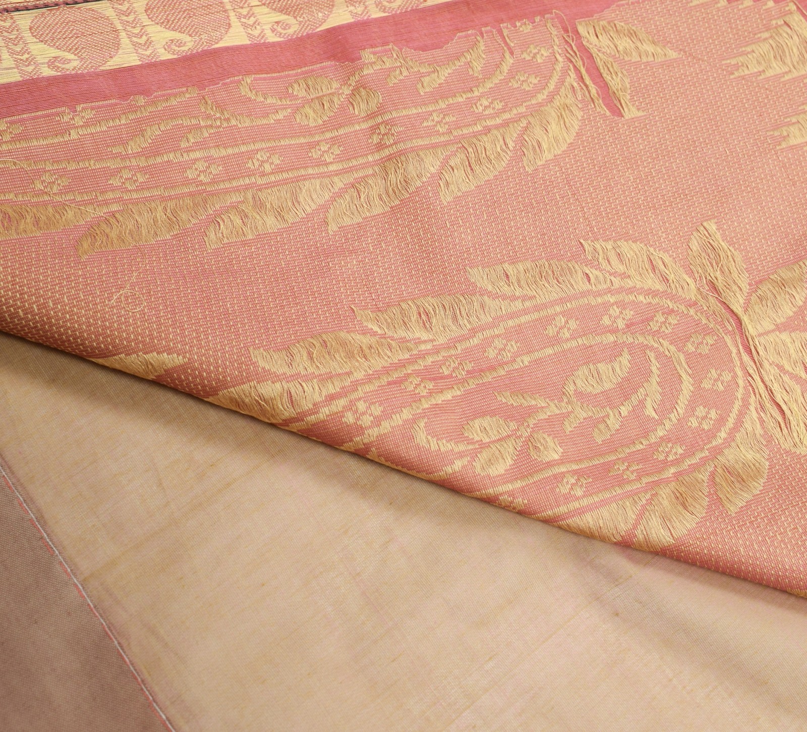Sushila Vintage Green Pink Dual Toned Saree Pure Cotton Woven Leaves Sari Fabric