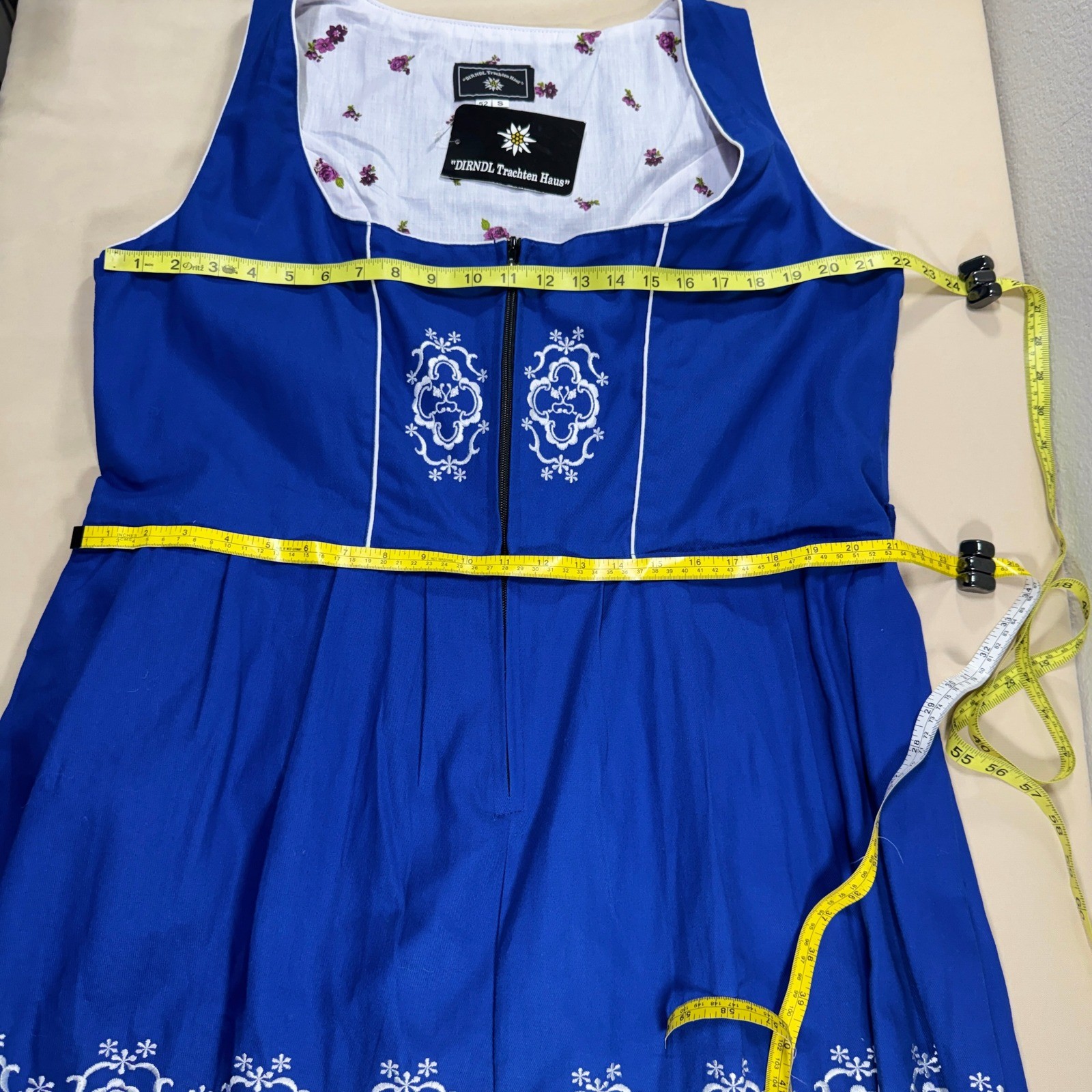 Dirndl Trachten Haus Blue Embroidered Bavarian Dress Size 52 22 Oktoberfest READ