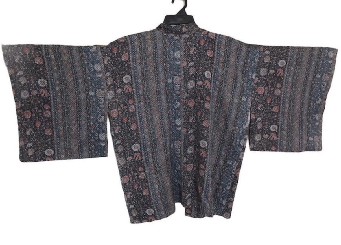 Vintage Japanese Haori Kimono Jacket Floral Noragi Boho Hippie Cardigan Robe