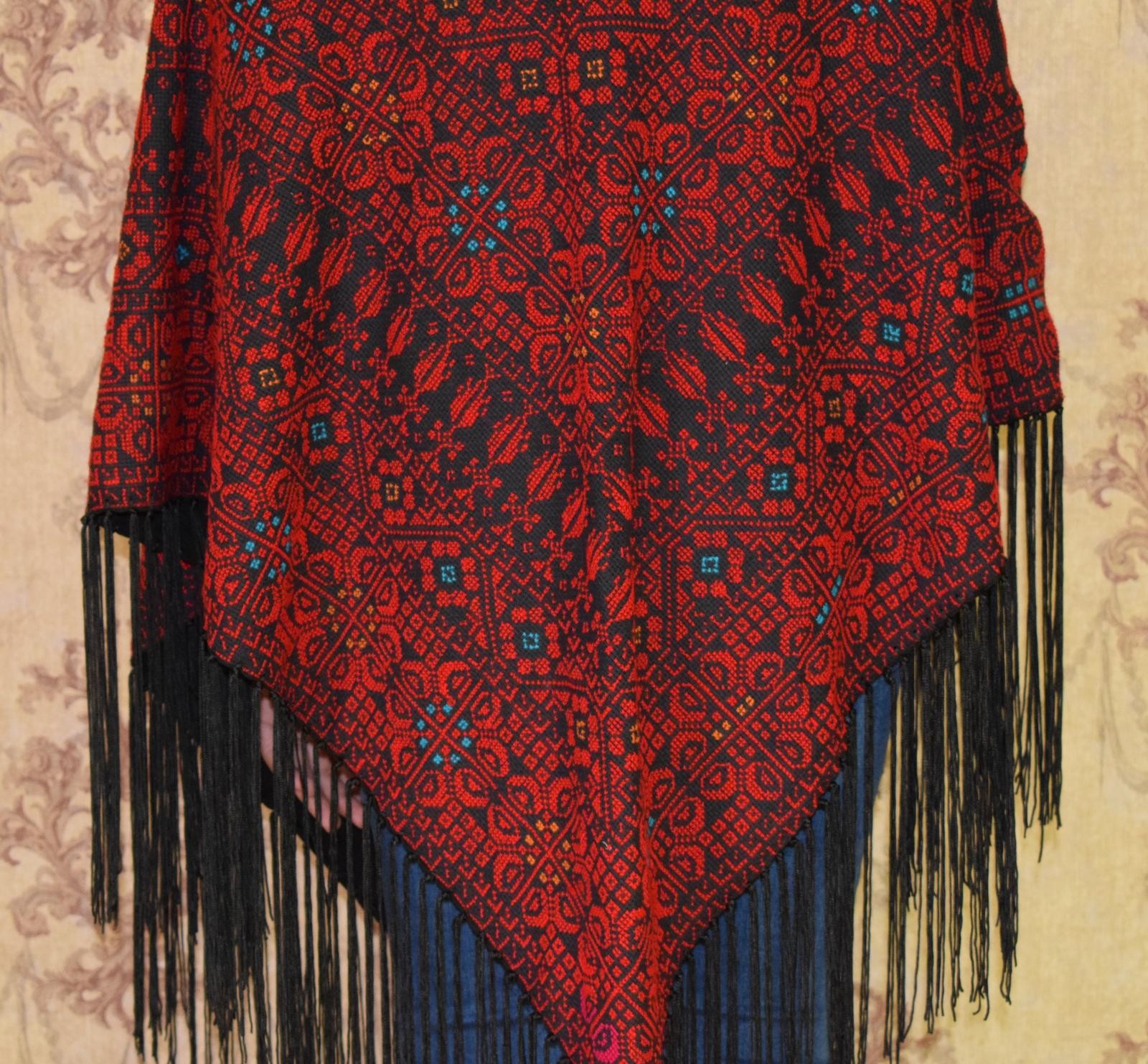 Palestinian Bedouin Embroidered Shawl Scarf – Handmade Tatreez Wrap