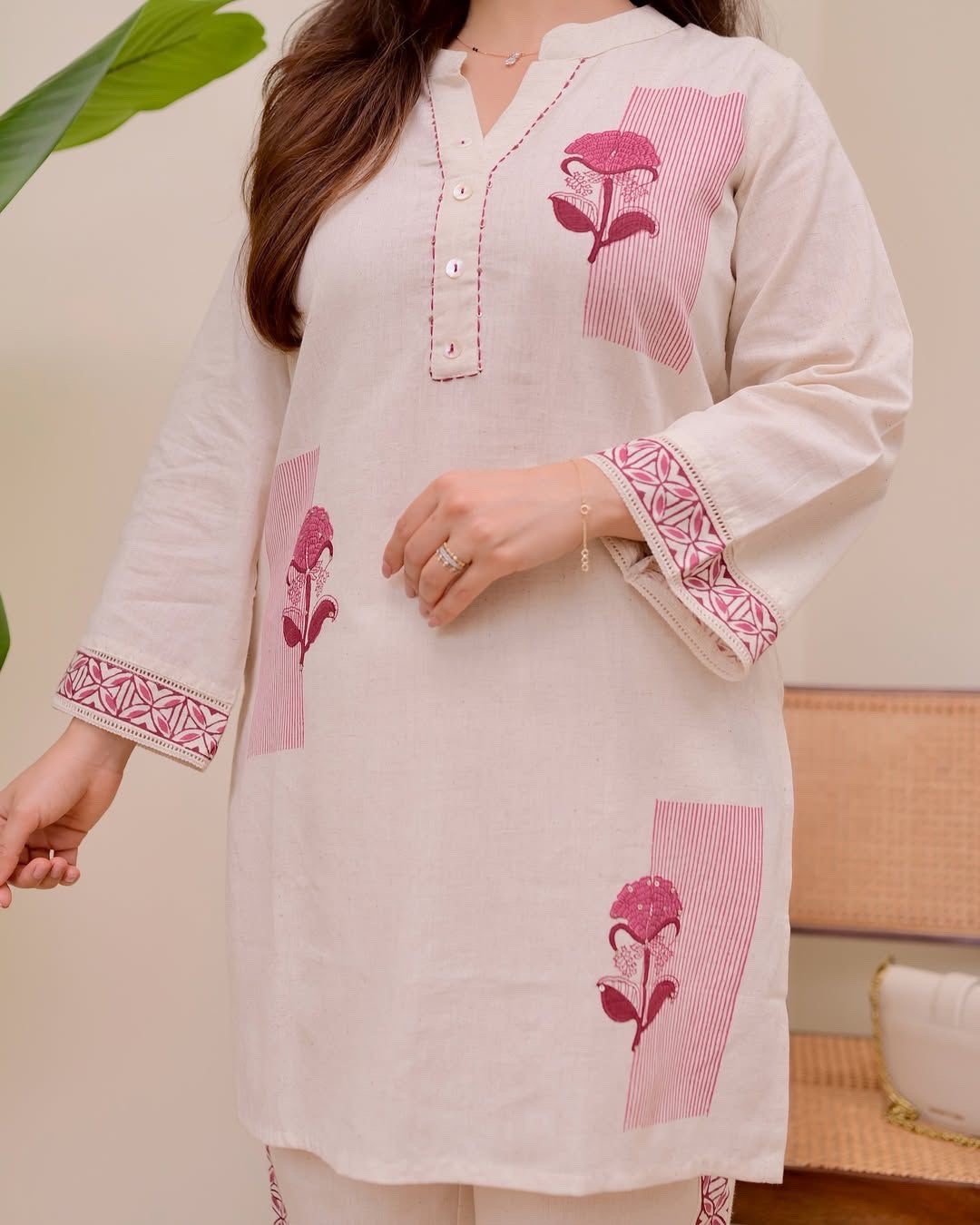 Women’s Kurta Pant Set | 2-Piece Embroidered Cotton Suit Casual Ethnic Wear