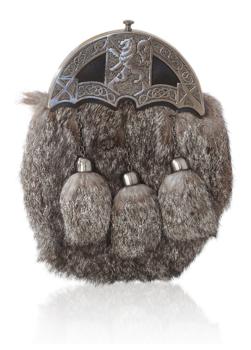 Brown Rabbit Fur Full Dress Sporran Brass Cantle Scottish Leather Kilt Wallet