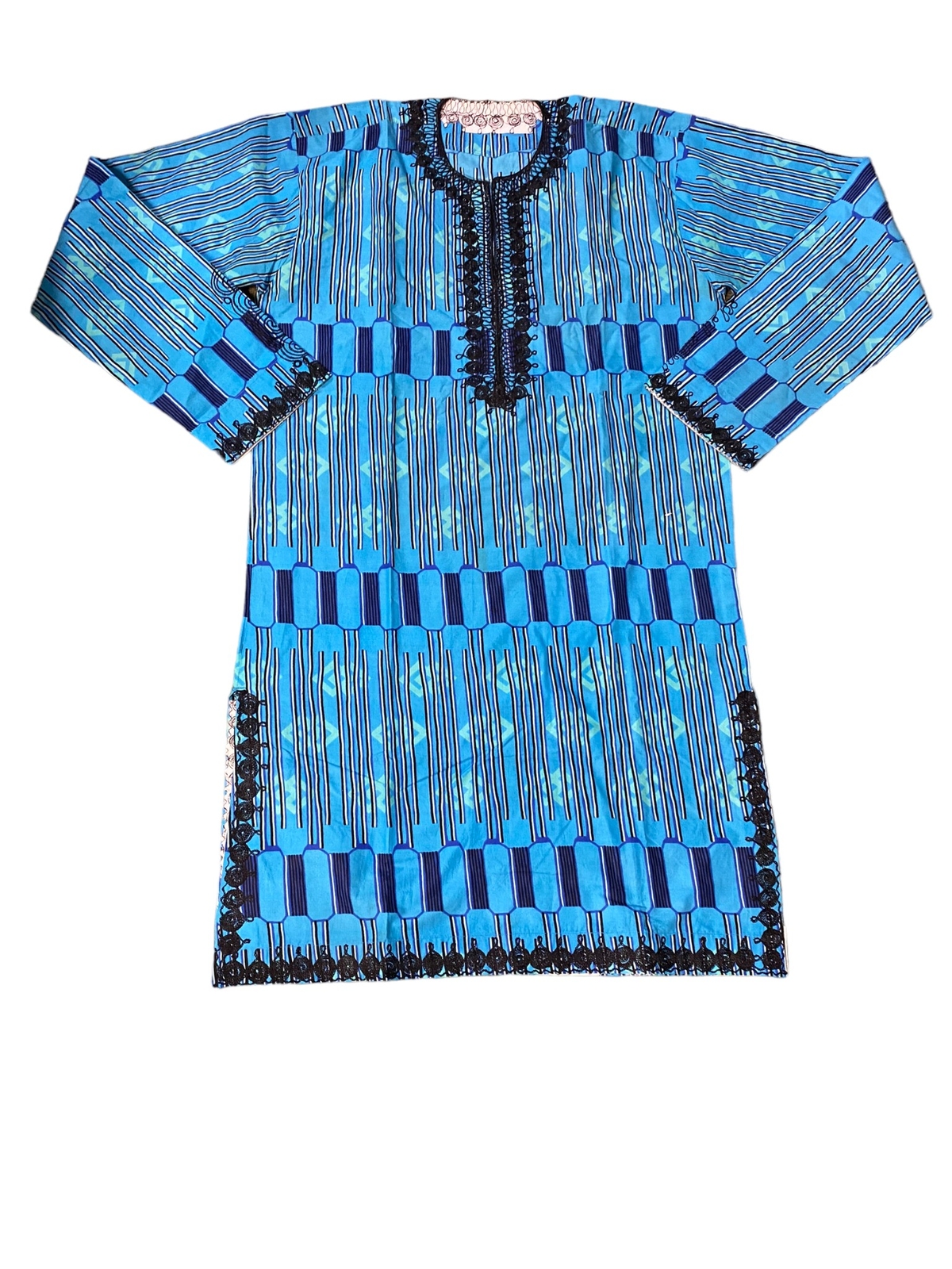 Indian Men’s Kurta Pajama Long Sleeve Handmade Set Blue/Black (Size: M) NWOT