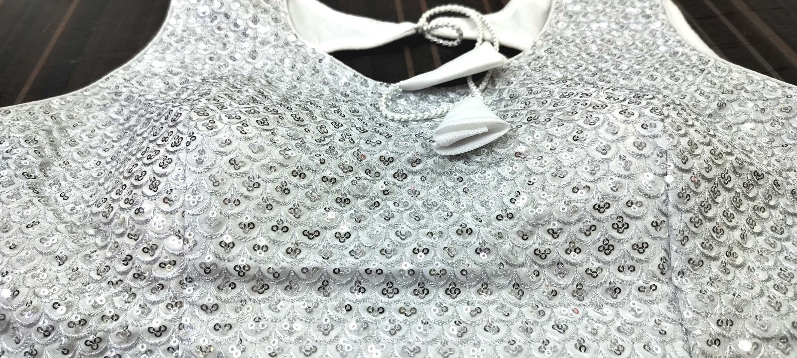 Indian Silver saree blouse sequins Crop Top Choli Blouse or women With Sleeve Ad