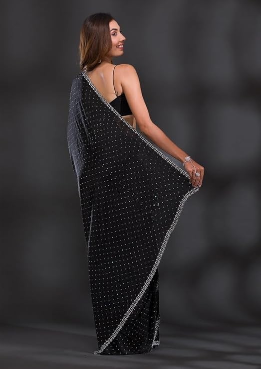 Indian Bollywood Designer Satin Saree Embellished Traditional Wedding Wear Sari