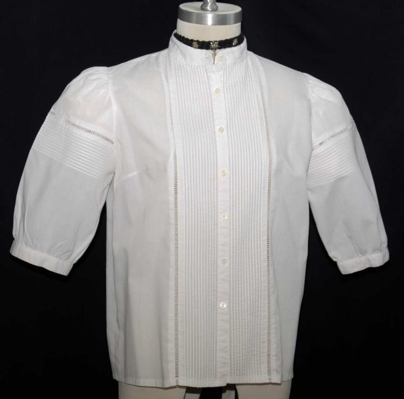 M 12 10 Bust 40″ White Pleated German Blouse Shirt Top Cotton Women Dirndl Dress