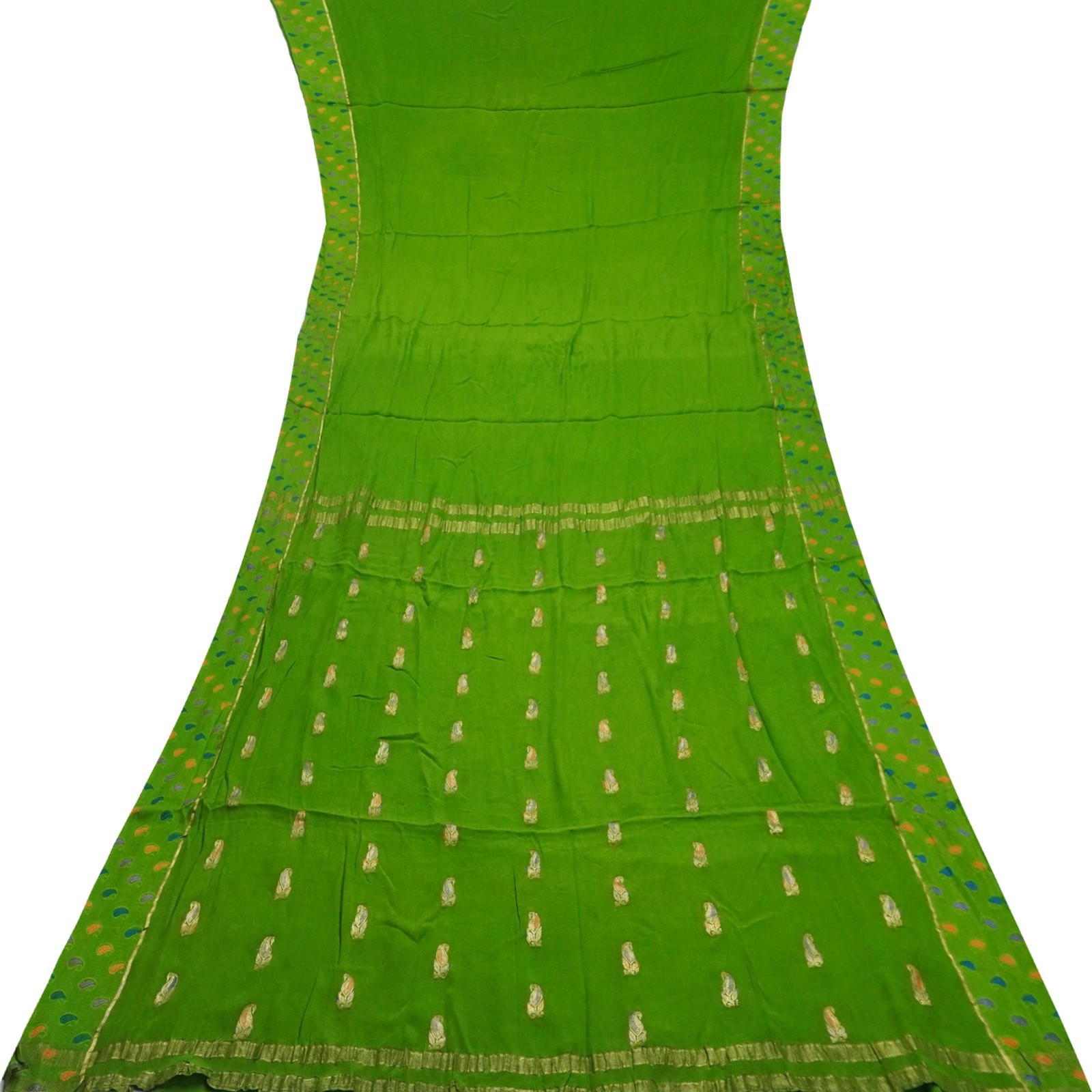 Vintage Green Sarees 100% Pure Mysore Crepe Silk Zari Woven Sari 5YD Soft Fabric
