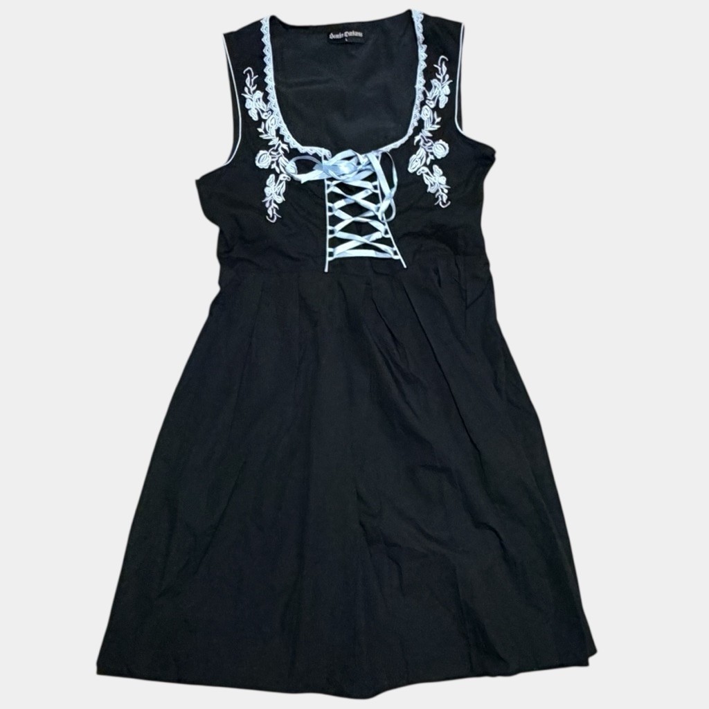 Scarlet Darkness L Black Embroidered Lace Up Dress Gothic Cottagecore