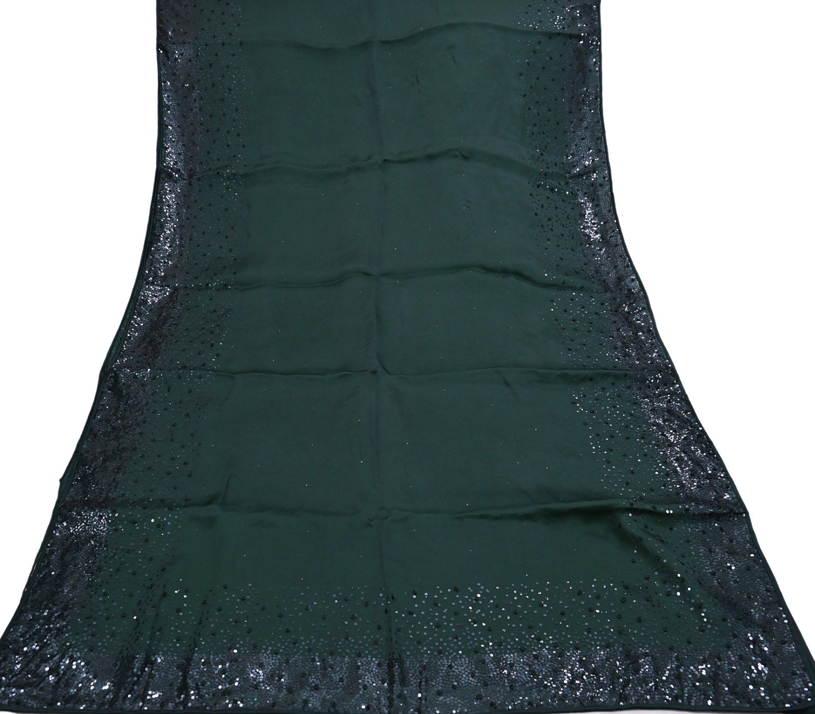 Rare Vintage Bottle Green Pure Organza Silk Saree Zardozi Hand Embroidered Sari