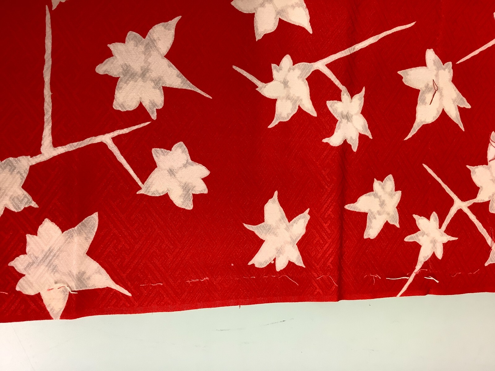 Japanese Vintage Kimono Fabric cloth Boro silk red Maple scrub dirt 30.3×13.3in