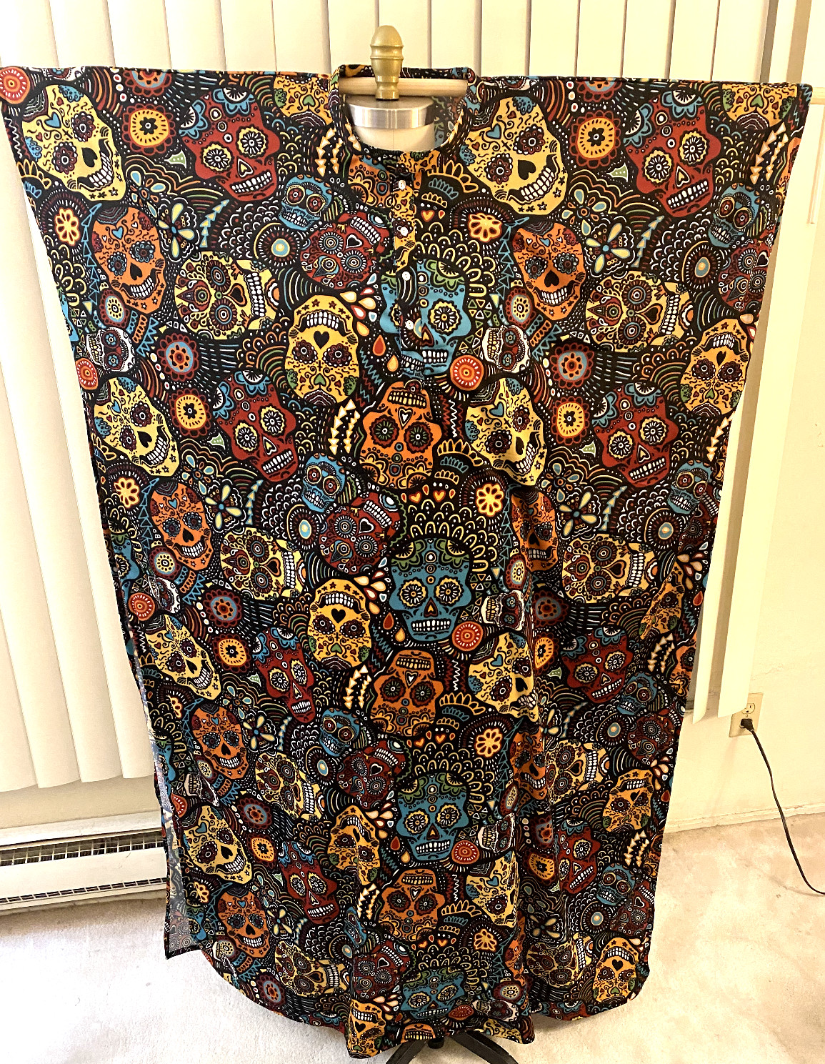 Kaftan Black Skulls Day of the Dead Halloween Skulls Men’s Unisex New Mexico #BB