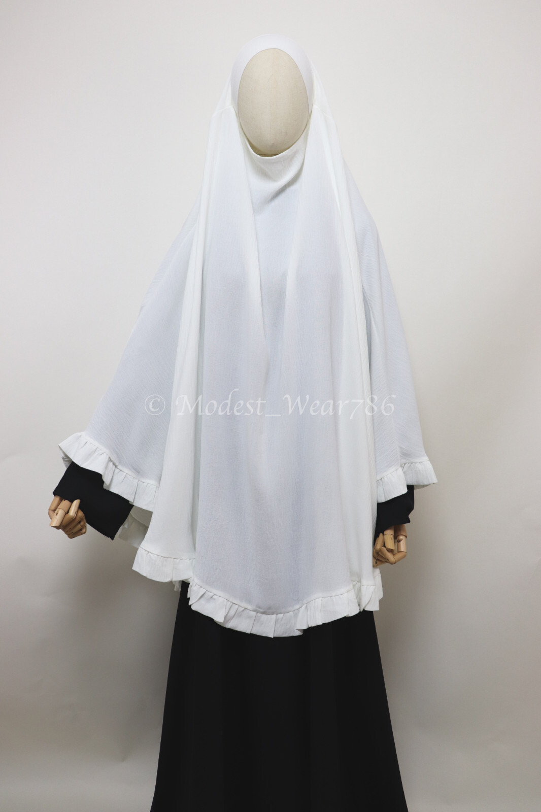 Raffle Crinkle Khimar Slip On Tie Back Overhead Muslim Prayer Hijab Pearl White