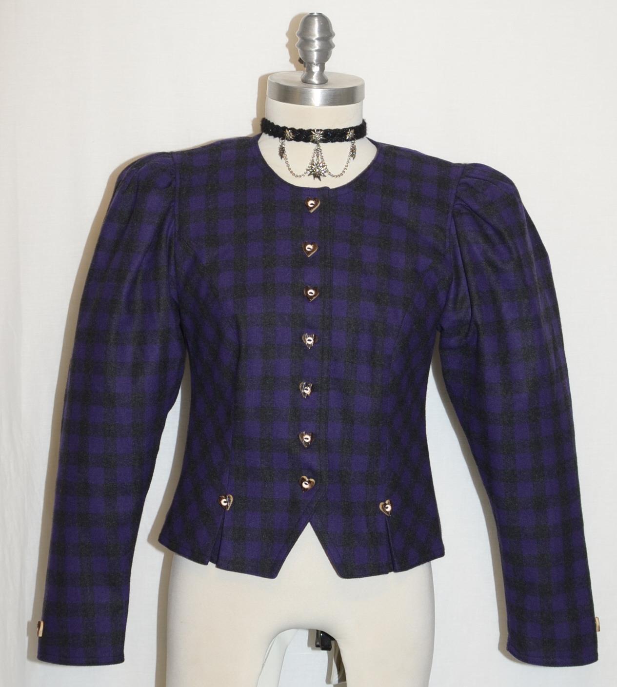 SALZBURGER WOOL JACKET Coat Women Austria Short PURPLE & BLACK 36 4 XS B34″