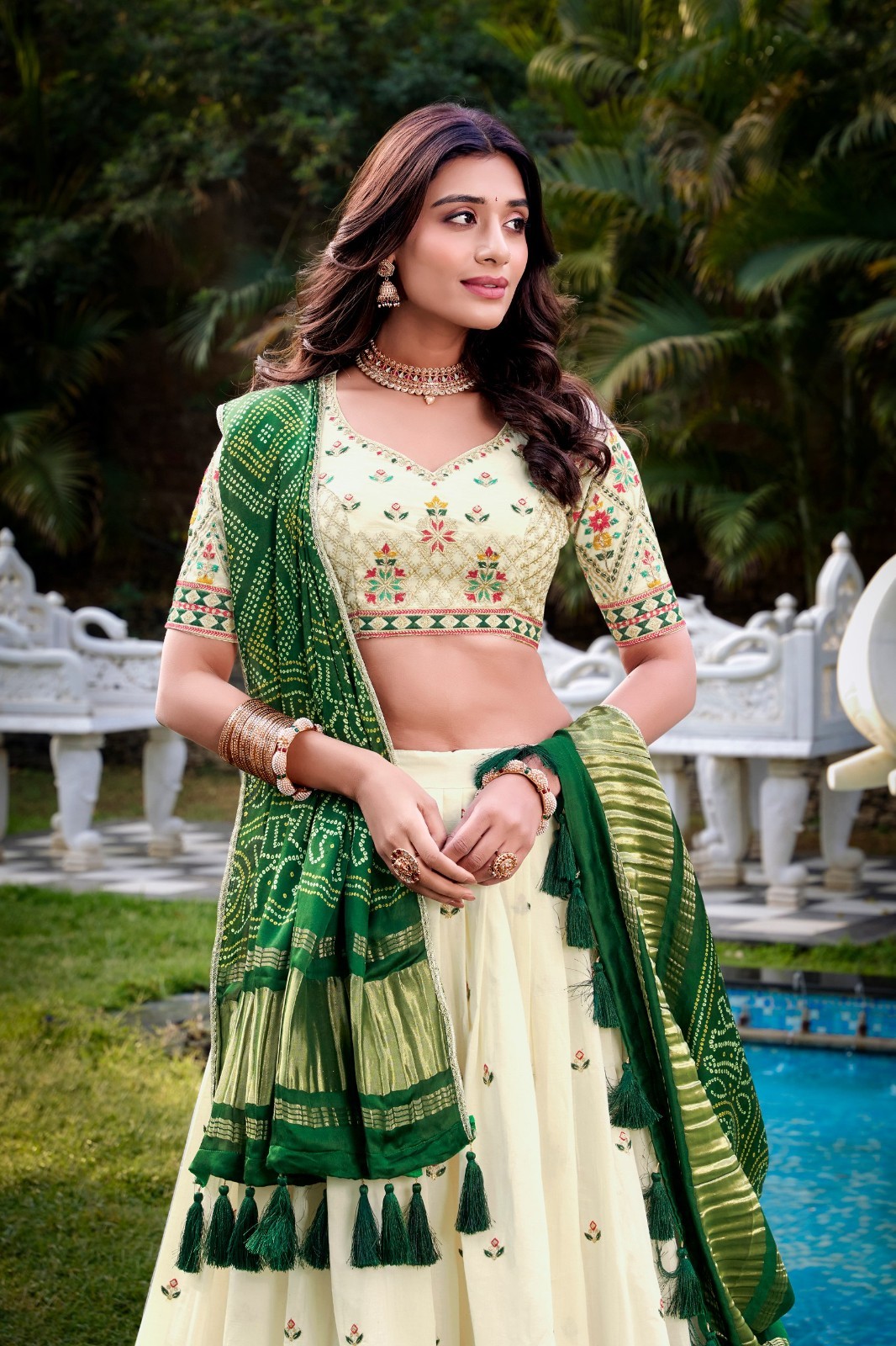 White Readymade Lengha Choli Stitched Lehenga For Women Wedding Party Lehenga